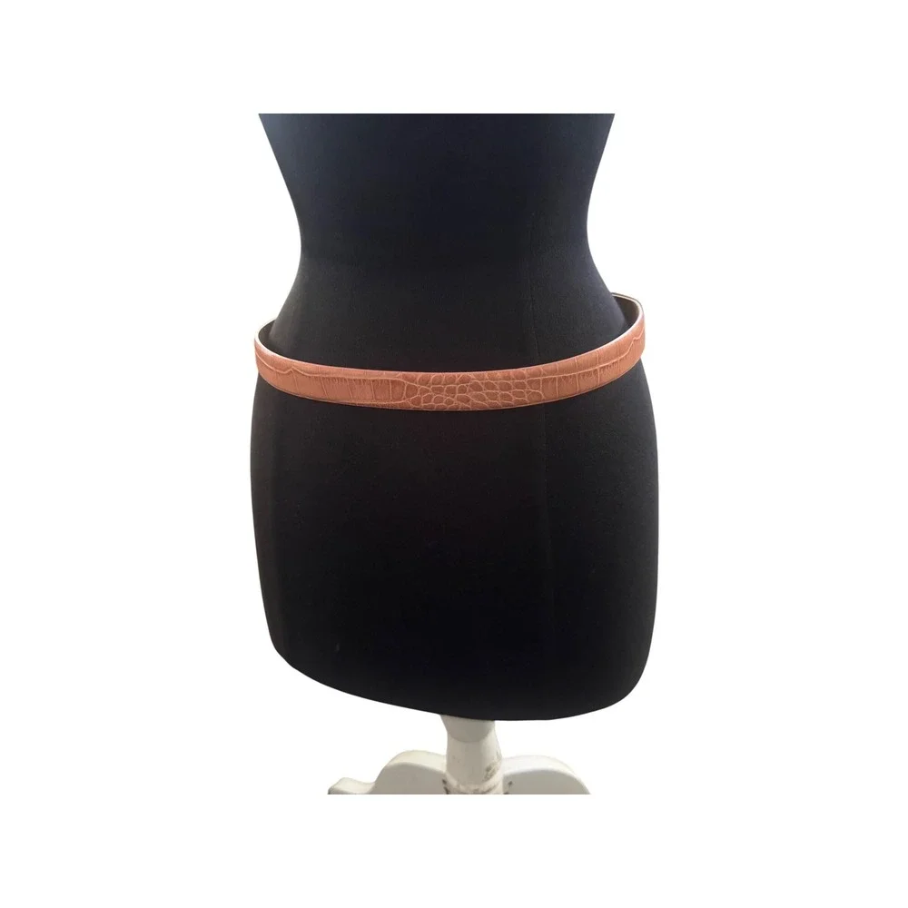 Tanner Italy 90s Leather Belt Croc Embossed Terracotta Pink Square Buckle Sz L